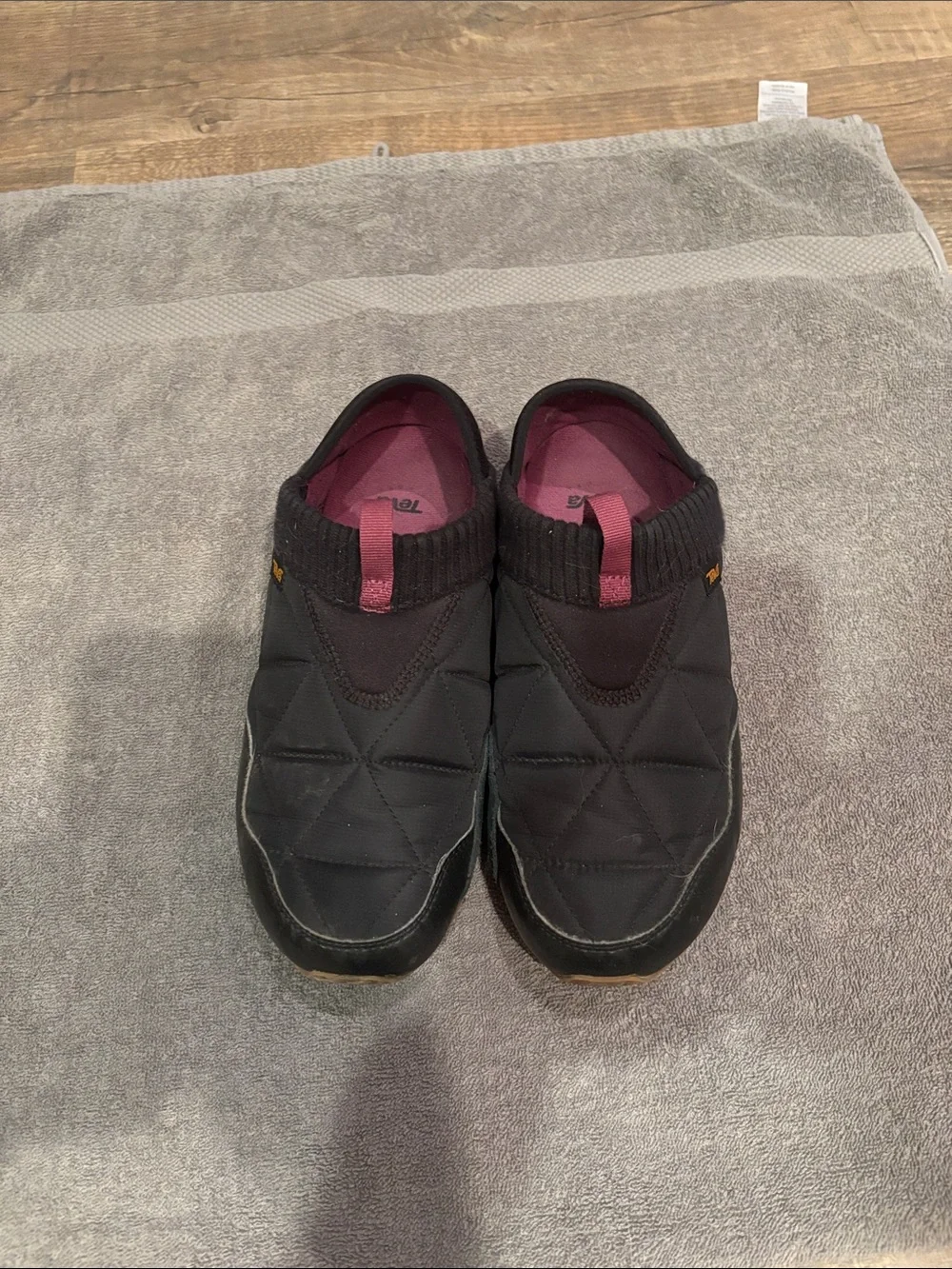 Teva Black Quilted Slip-On Shoes with Pink Lining